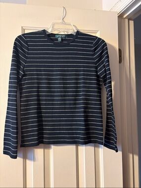 Ralph Lauren Petite Black with White Stripes Top Size PM